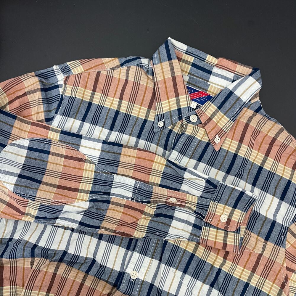 Best Made Co Shirt Mens Large Madras Plaid Button Up Long Sleeve Elbow Patch